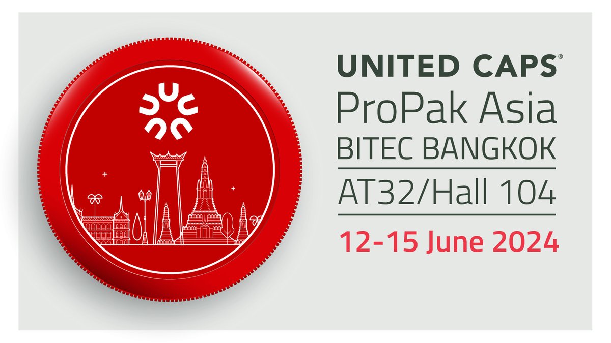 UC_capsclosures's tweet photo. π’ Exciting news! Join us at PROPAK ASIA 2024 in Bangkok! π’
The renowned international trade event will be held from June 12 to June 15.
Come visit us in Hall 104 booth AT 32!
See you there π
#PROPAK2024 #Packaging #PlasticCapSolutions #UNITEDCAPS https://t.co/c7Nq2wZJCG