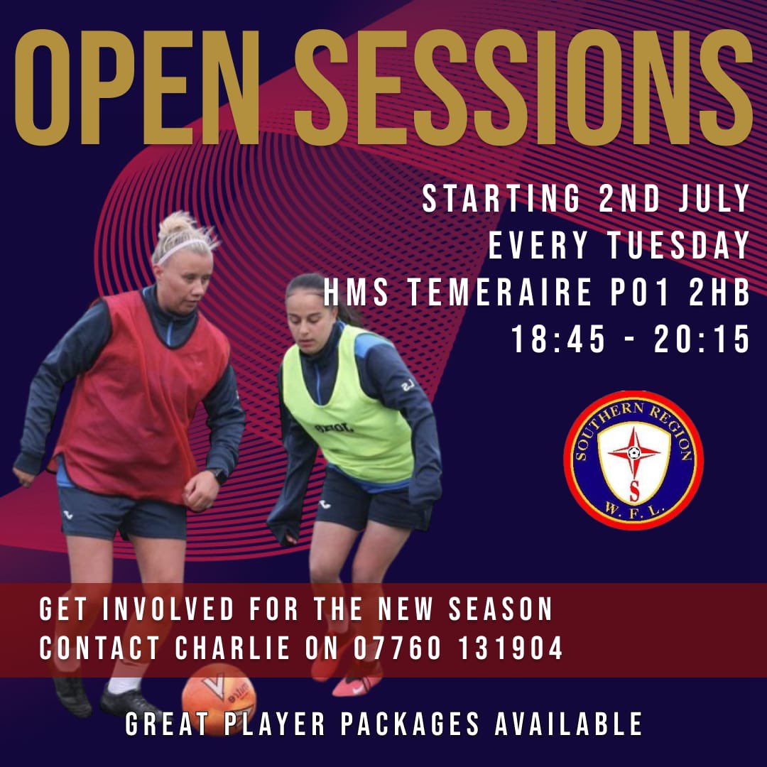 With the great news of promotion into Southern Region for the 24/25 season we are looking to build and expand our squad.

We are back to training 2nd July where we will be holding Open Sessions for everyone to come along, get involved and see what our club is about.  

🔵🔴⚽️