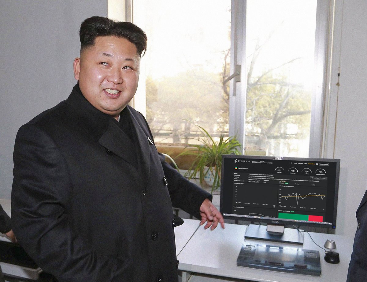 Humorous image of Kim Jong-un with Step Finance validator setup
