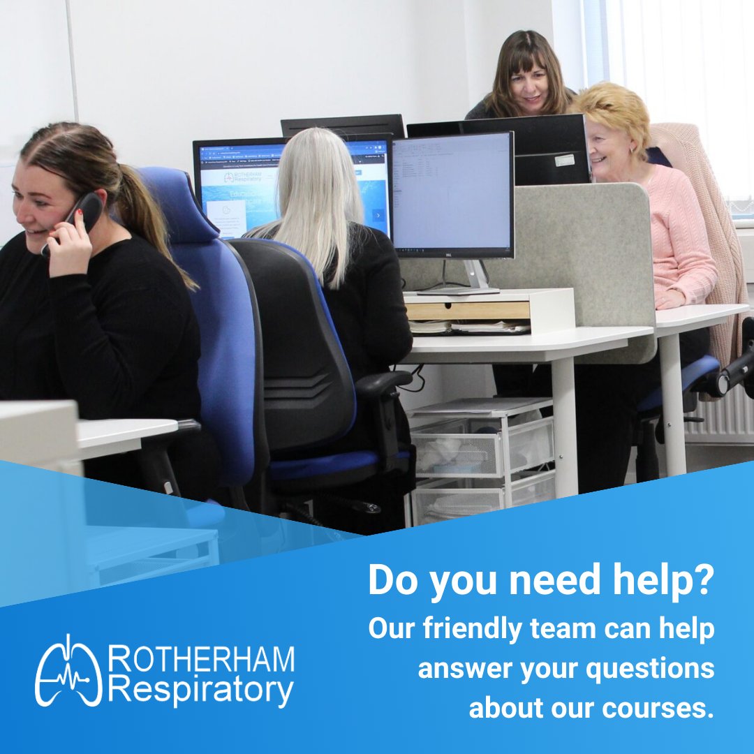 rotherhamresp's tweet photo. If you have any questions about our courses or need any assistance booking a specific course, all you need to do is call our admin team or Steph our specialist nurse who can help.

📞 01709 300111
📧 enquiries@rotherhamrespiratory.com

#Healthcare https://t.co/Vz56oVzmDE