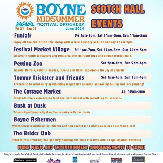 The Drogheda -Boyne Midsummer Festival is happening from the 21st - 23rd June this year! 🎪

The 3-day event will feature a day-to-night programme with something to suit all audiences.
Find out more here: discoverboynevalley.ie/whats-on/drogh…
