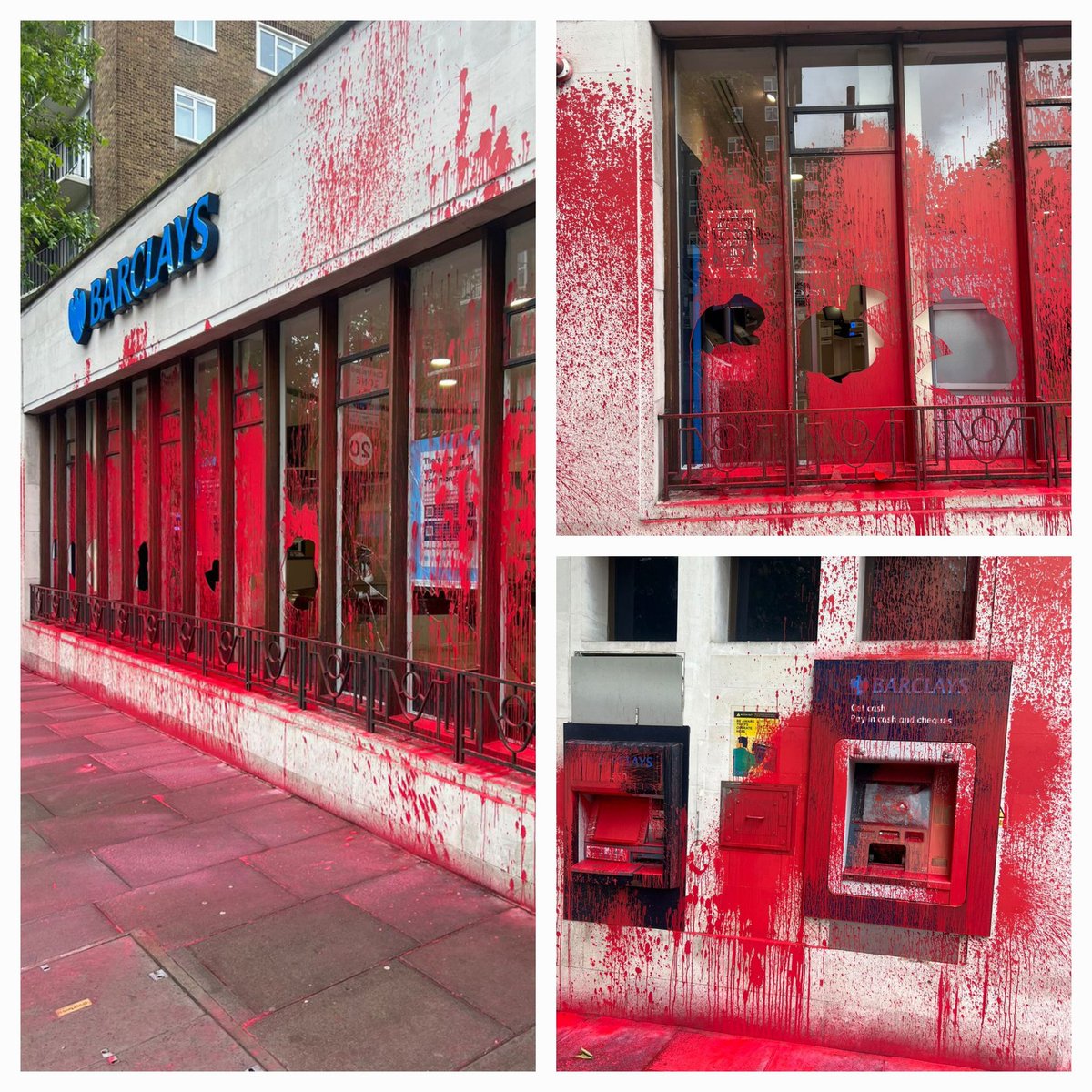 A1LondonLady's tweet photo. ⚠️ Not that I was alive then, but this is sooooo reminiscent of 1938 Germany .

This is my local @Barclays.
 
#Degusting >Activism is one thing, sheer destruction another. 

Glad there will be a rally for England 🇬🇧 on 27th July, tnx @TRobinsonNewEra 

📸 @StandWithUsUK https://t.co/ugC1ASyDED