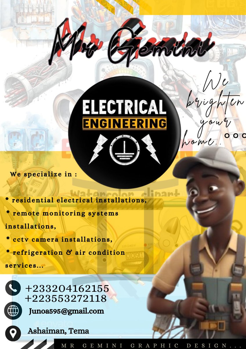 m_nasod's tweet photo. 🔌 Mr Gemini Electrical engineering💡have your back from powering, lightning, cooling to monitoring.... Trust us to make your home bright... °°°

#NewProfilePic https://t.co/3qnKcwBnYP