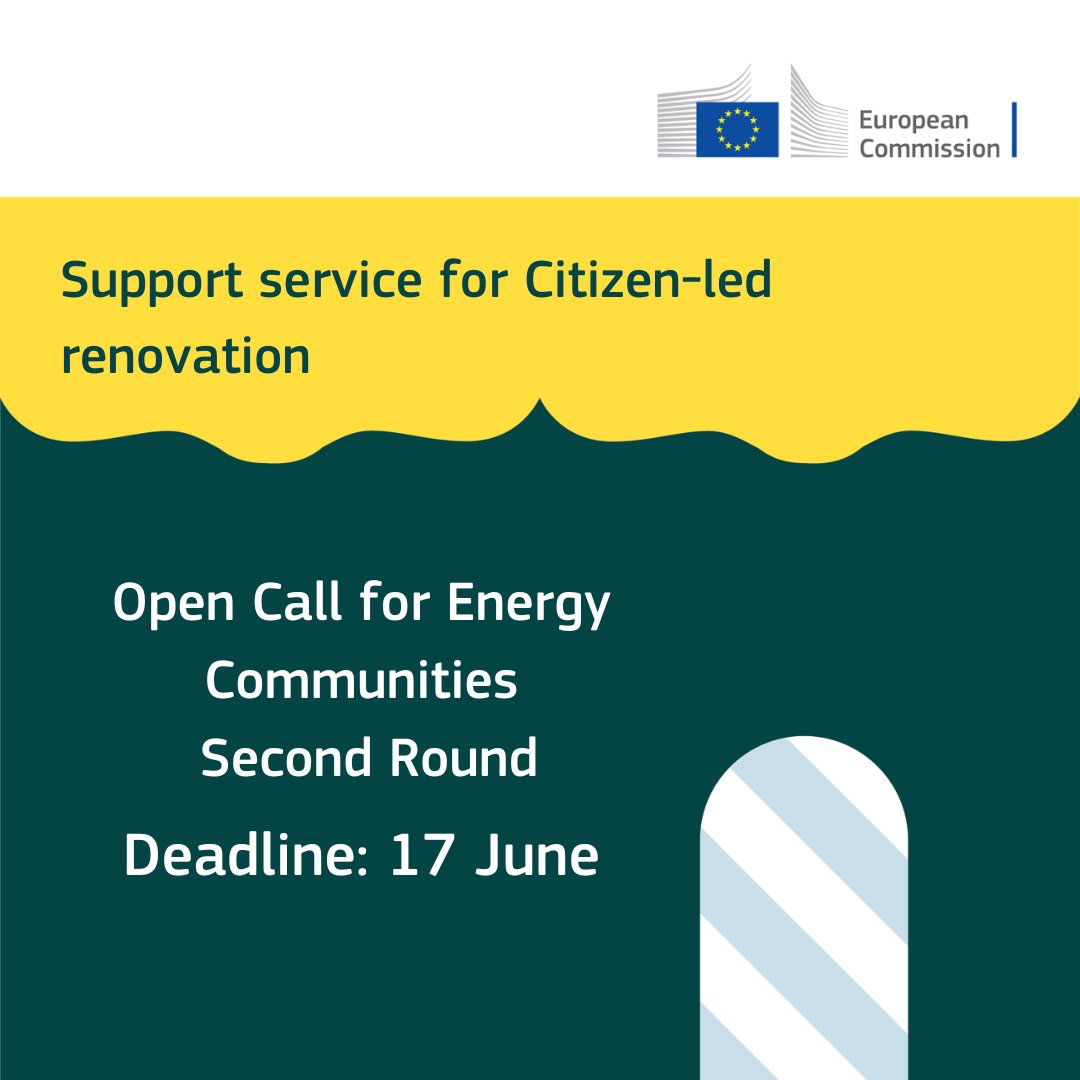 📣 Calling on all #EnergyCommunities!

The 2nd round of the #CitizenLedRenovation's call to become a 'Pilot, Learner, or Follower' has changed the deadline to 17 June 2024.

Apply here➡️ europa.eu/!h9XXVC