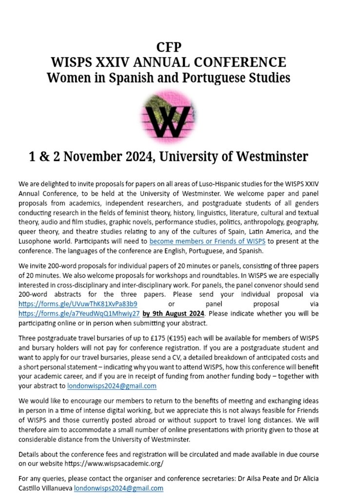 We are pleased to announce the CFP for WISPS 2024. The deadline to submitt your abstract is the 9th of August 2024. For more information, please visit wispsacademic.org/conference-2024