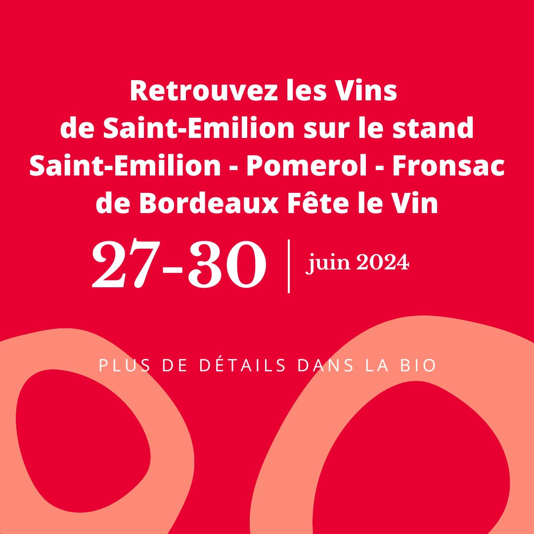 Vins Saint-Emilion (@vinsstemilion) on Twitter photo 🎉 J-4 AVANT #BFV2024 !
Les Vins de Saint-Emilion vous donnent rendez-vous sur le stand Saint-Emilion - Pomerol - Fronsac 🍇
Ca se passe du jeudi 27 au 30 Juin 2024 à #Bordeaux. On vous attend là-bas 🍷🍷
#vinssaintemilion #bordeauxfetelevin 🎉 J-4 AVANT #BFV2024 !
Les Vins de Saint-Emilion vous donnent rendez-vous sur le stand Saint-Emilion - Pomerol - Fronsac 🍇
Ca se passe du jeudi 27 au 30 Juin 2024 à #Bordeaux. On vous attend là-bas 🍷🍷
#vinssaintemilion #bordeauxfetelevin