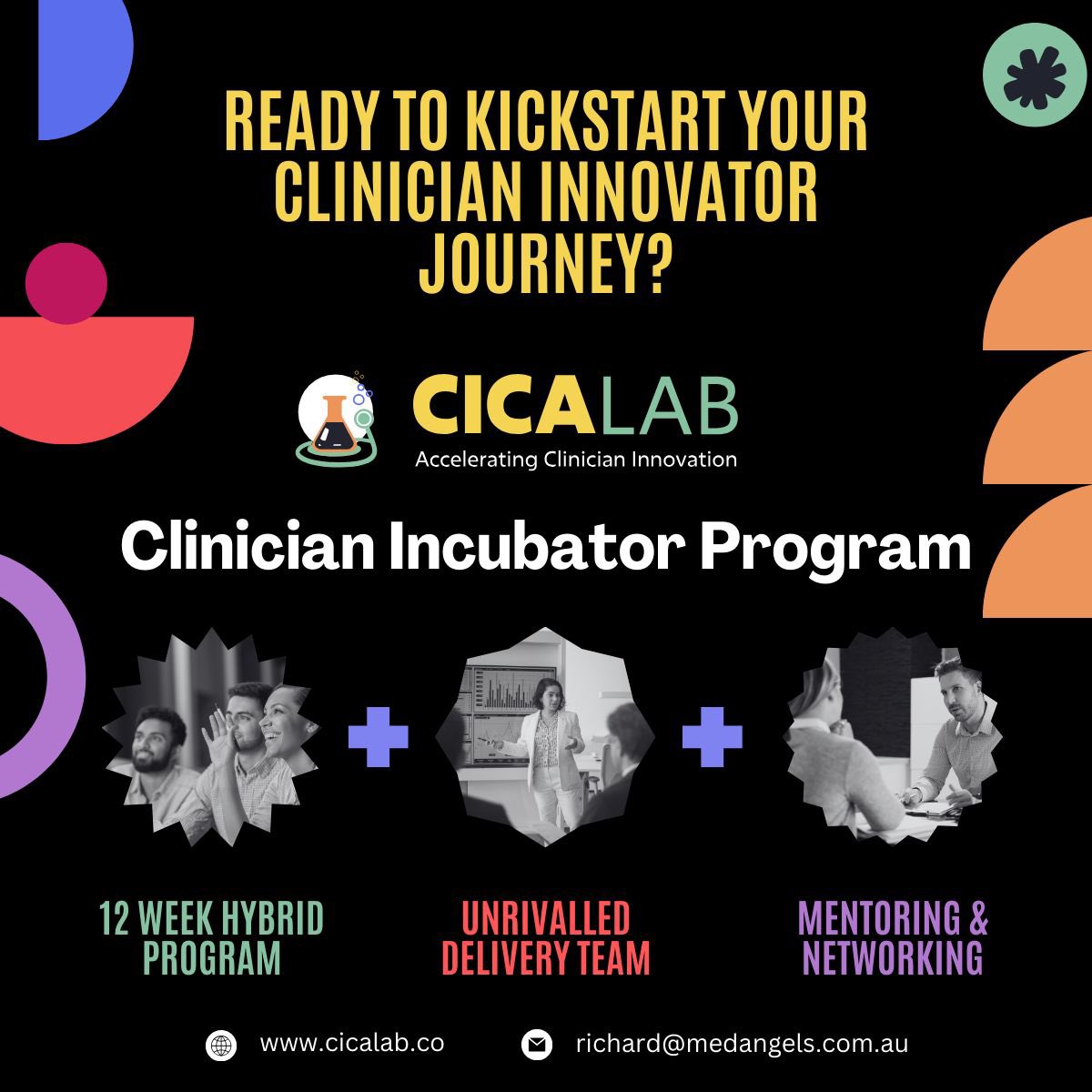Creative Careers In Medicine (@ccim_official) on Twitter photo We have a few sponsored positions for the CICALab program, specifically for;
✅ students based anywhere in Au or,
✅ Victorian based clinicians
PM if you are ready to launch your career in innovation! 🚀
<a href="/DrSarahDalton/">Sarah Dalton</a> @MarkHohenberg <a href="/AsheCoxon/">Ashe Coxon</a> <a href="/Dochansra/">Amandeep</a> We have a few sponsored positions for the CICALab program, specifically for;
✅ students based anywhere in Au or,
✅ Victorian based clinicians
PM if you are ready to launch your career in innovation! 🚀
<a href="/DrSarahDalton/">Sarah Dalton</a> @MarkHohenberg <a href="/AsheCoxon/">Ashe Coxon</a> <a href="/Dochansra/">Amandeep</a>