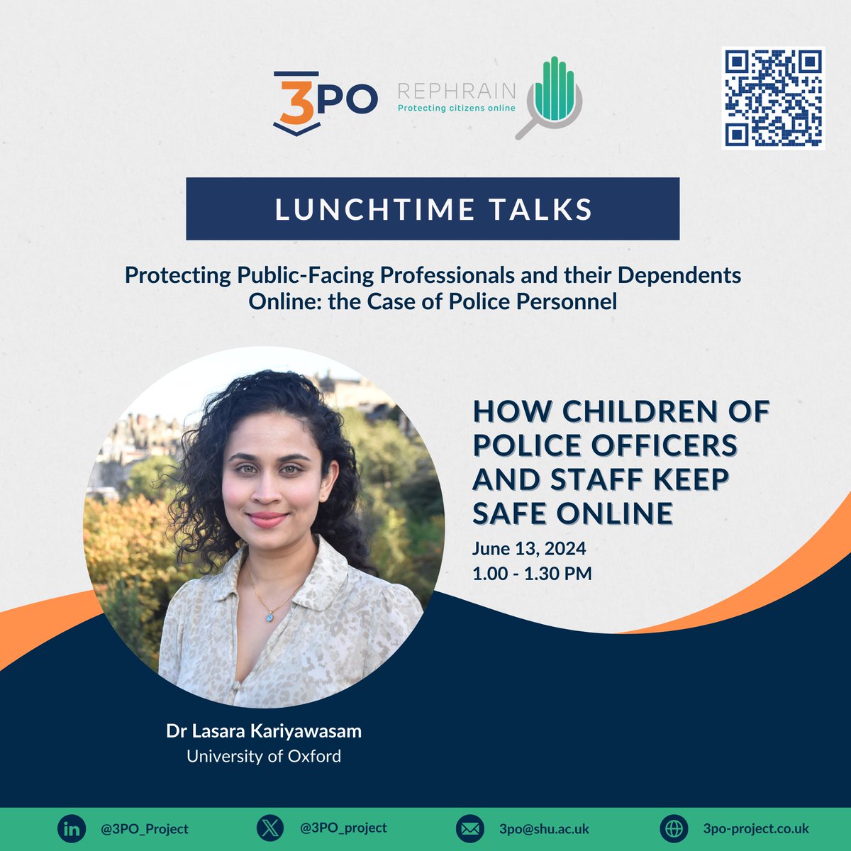 REPHRAIN1's tweet image. Just a few days left to register for the latest online talk from the 3PO project, presenting their work in Protecting Public-Facing Professionals and their Dependents Online - register for the June 13 session below!

tinyurl.com/yvbr84az

#REPHRAIN #3PO