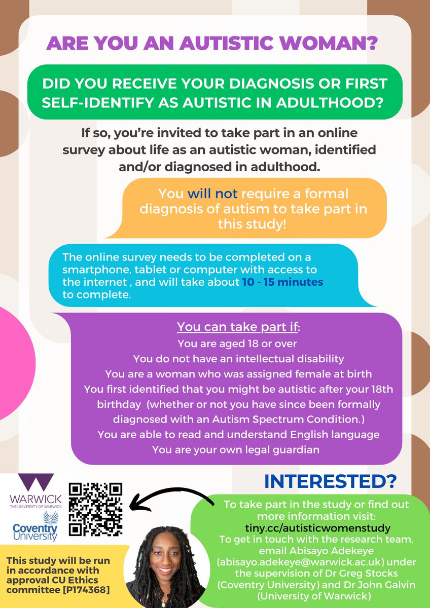 AbzPsych's tweet photo. Now recruiting participants for my research project into Life as an Autistic Woman - please visit https://t.co/9Qs0y4hnkK for more info, and share with anyone who might be interested! #actuallyautistic #actuallyaudhd https://t.co/QTgw3N7eXK