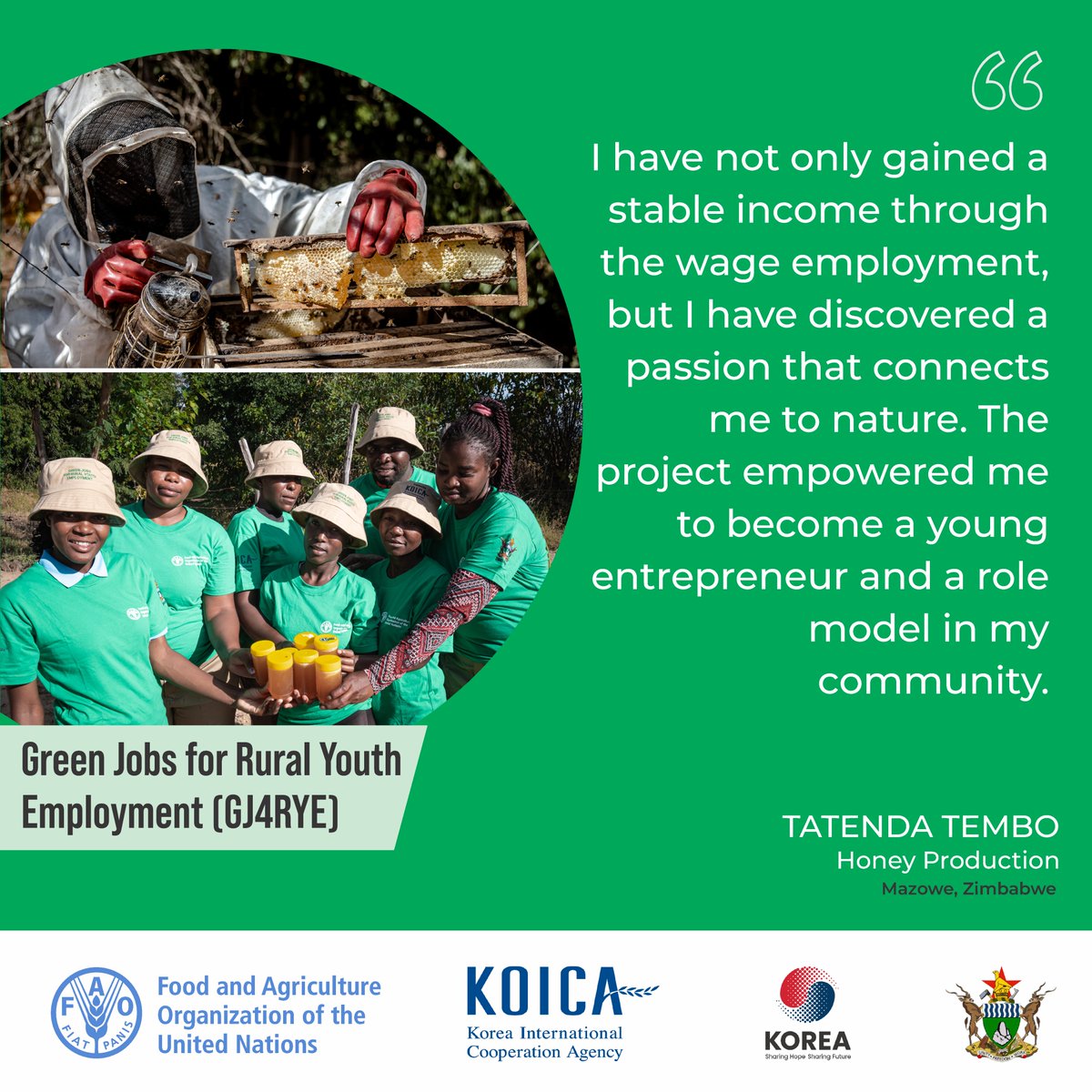 faosfsafrica's tweet photo. "I have not only gained a stable income through the wage employment, but I have discovered a passion that connects me to nature. The project empowered me to become a young entrepreneur and a role model in my community." ~ says Tatenda Tembo from Mazowe. https://t.co/Rv5H9yLaki