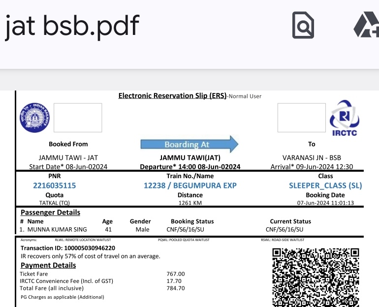 DEEPJNVK's tweet photo. @AshwiniVaishnaw @RailMinIndia @drmbsbner @drm_mb PNR 2216035115 Doj 8/06/24  सर हमारे relative जो CRPF में कार्यरत हैं जम्मू से चलने के बाद इनसे कोई संपर्क नहीं हो पाया है तथा यह घर (छपरा)भी नहीं पहुंचे हैं। कृप्या हमारी मदद करे । https://t.co/0VPFPgxP0q