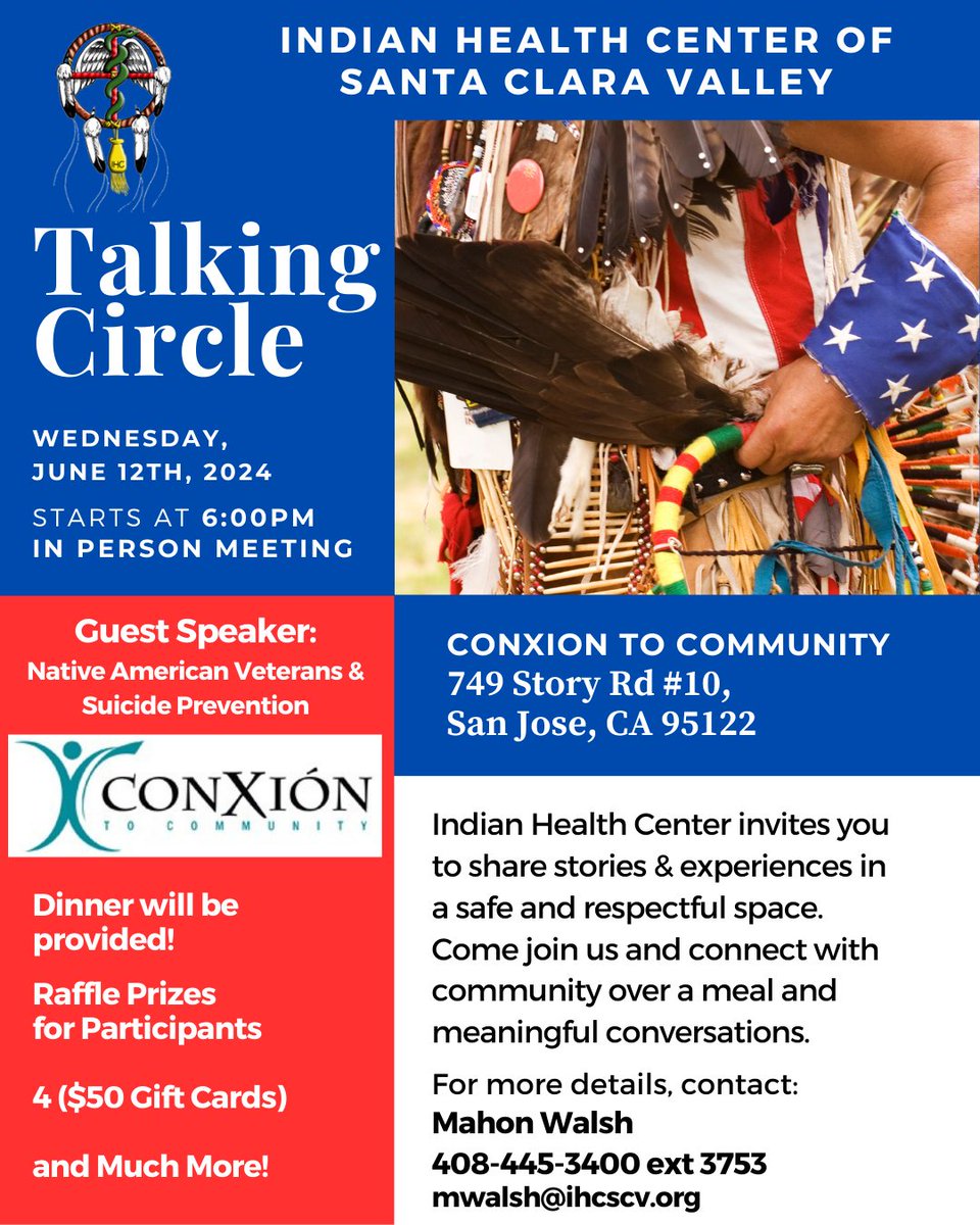IHCSanJose's tweet image. Join us this Wednesday for a Talking Circle hosted by Indian Health Center at ConXion To Community!

🗓️ June 12th, 2024

🕕 6:00pm

📍 749 Story Rd #10, San Jose, CA 95112

#IHCSanJose #WhereEveryoneIsWelcome #TalkingCircle #CommunityConnection