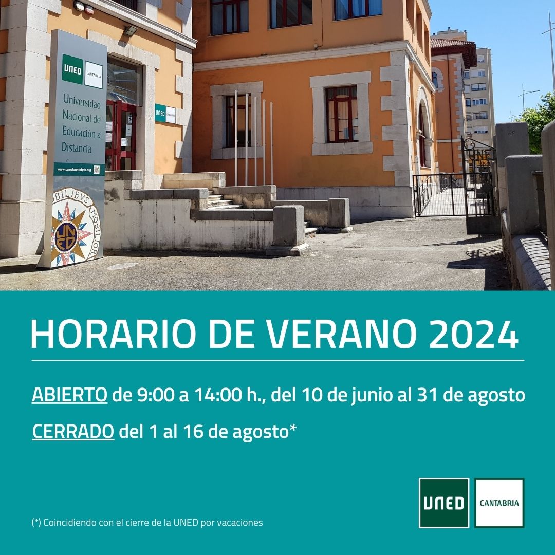 🗓️ ¡Atención al horario de verano de UNED Cantabria!

🔗unedcantabria.org 

#SomosUNED #UNEDCantabria #Universidad