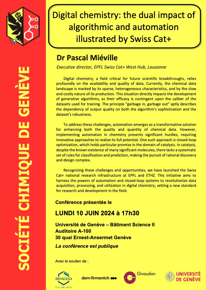 Amalia PB (@amaliapoblador) on Twitter photo Don't forget and join us today at 17h30 in room A100 <a href="/sciences_UNIGE/">Faculty of Science | UNIGE</a> for the conference on Digital Chemistry from Dr Pascal Miéville followed by a convivial aperitif!! Don't forget and join us today at 17h30 in room A100 <a href="/sciences_UNIGE/">Faculty of Science | UNIGE</a> for the conference on Digital Chemistry from Dr Pascal Miéville followed by a convivial aperitif!!