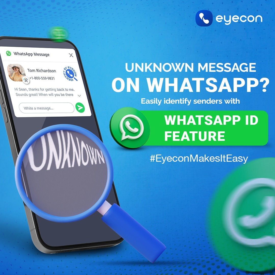 EyeconApp's tweet photo. Receiving strange WhatsApp messages?
Don't worry! Eyecon's WhatsApp ID Feature lets you identify senders by name and photo.
Download now! Link in bio.

#BeEyeconic #EyeconMakesItEasy #NewFeature https://t.co/3O9HaEhnZa https://t.co/8SZYnqE5Qc