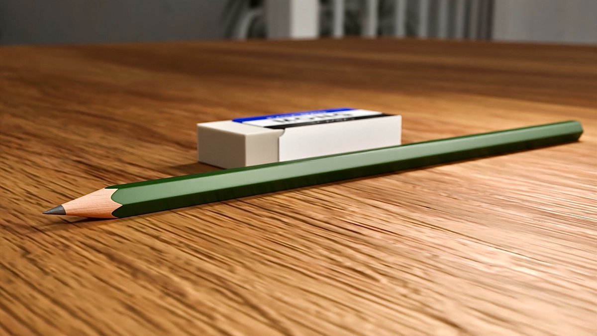 nessless_CG's tweet photo. 本日は鉛筆を作成しました。
前に消しゴムは作っていたので、並べてみました。
モデリングはそこまで難しくありませんでしたが、芯や削った部分の質感を出すのが難しかったです。
#3DCG #blender https://t.co/XmhIC2o3vv