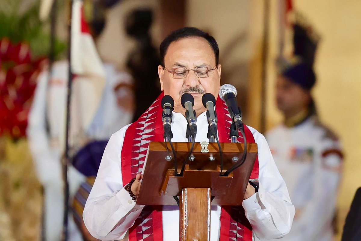 Congratulations to Shri <a href="/JPNadda/">Jagat Prakash Nadda</a> Ji, BJP National President, on being inducted into the Union Council of Ministers. With a proven track record, his leadership and experience will play a very important role in helping realise Hon'ble PM Shri <a href="/narendramodi/">Narendra Modi</a> Ji's vision of