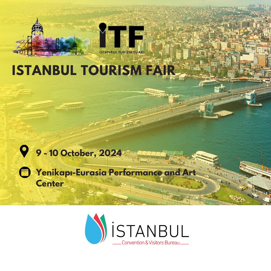 istanbul_cvb's tweet photo. 📢 Exciting News!
The #Istanbul #Tourism Fair 2024 is set for 9-10 October at Yenikapı-Eurasia Performance and Art Center. 🌍✨ Join tourism professionals from around the world for new collaborations, trends, and networking.
#IstanbulTourismFair #ICVB #ITF2024 #Tourism https://t.co/2OPWYeEquM