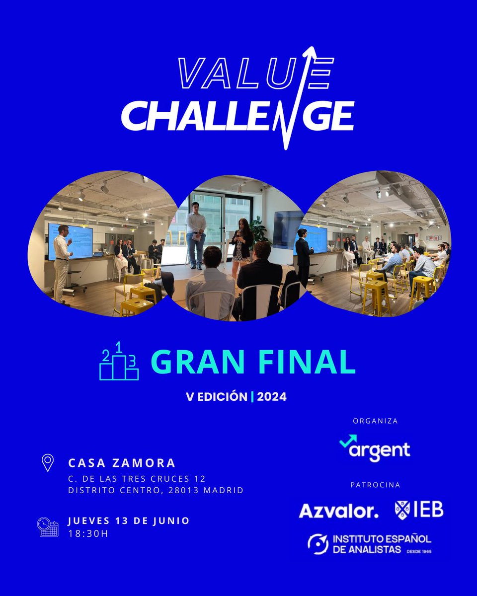SpainArgent's tweet photo. 🔥¿Te vienes a la fiesta del #ValueInvesting este jueves?

Ya está aquí la final del V #ValueChallenge donde desgranaremos @AudaxRenovables ☀️

📍¿Cuándo? Jueves 13 de junio a las 18:30
🏙️ ¿Donde? c/ de las Tres Cruces 12, Madrid (Gran Vía)
🗣️ Jurados Pro

#inversión #assets https://t.co/zNHIVS3Mvo