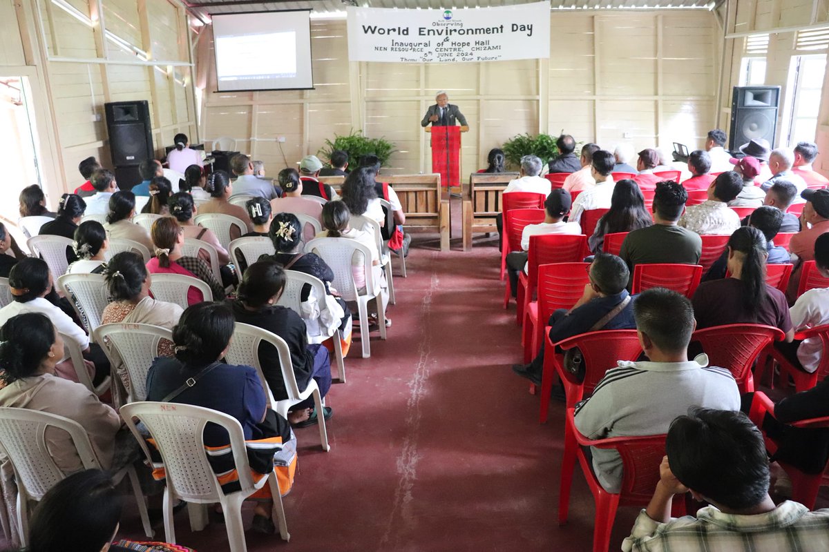 NEN_India's tweet photo. #WorldEnvironmentDay was observed in Chizami, along with the inauguration of Hope Hall, with around 110 participants. Impactful stories were shared about community-led initiatives, thereby inspiring actions for environmental safeguarding.

#NEN #Nagaland #OurLandOurFuture https://t.co/ceh7oslaU2