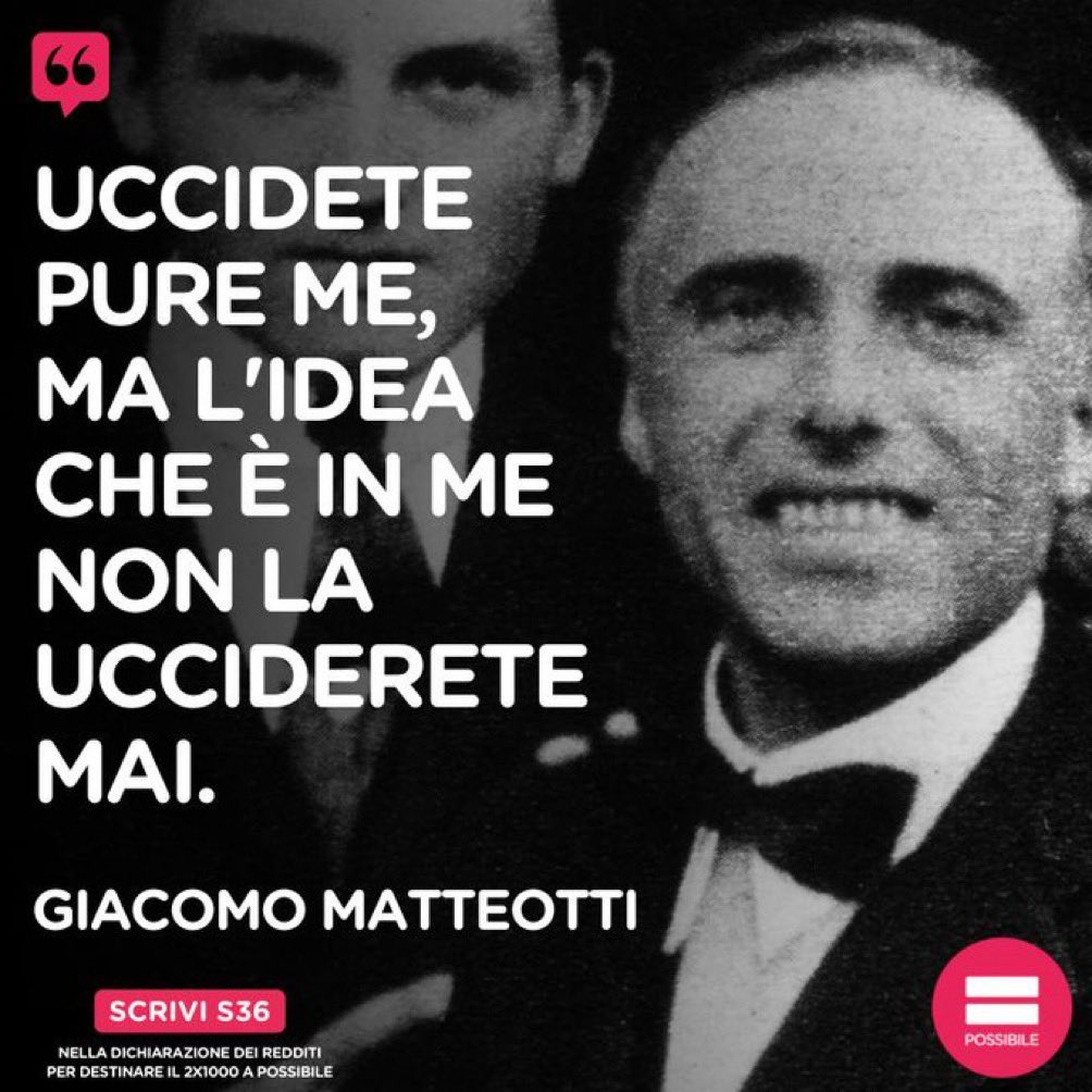 PossibileIt's tweet photo. Il #10giugno 1924 Giacomo Matteotti veniva ucciso dai Fascisti, per aver denunciato le violenze e i brogli elettorali da loro perpetrati. 

È una data importante, un messaggio da diffondere. Abbiamo votato nel suo nome, ieri. Antifasciste e antifascisti, sempre. https://t.co/lV2mxFz8c5
