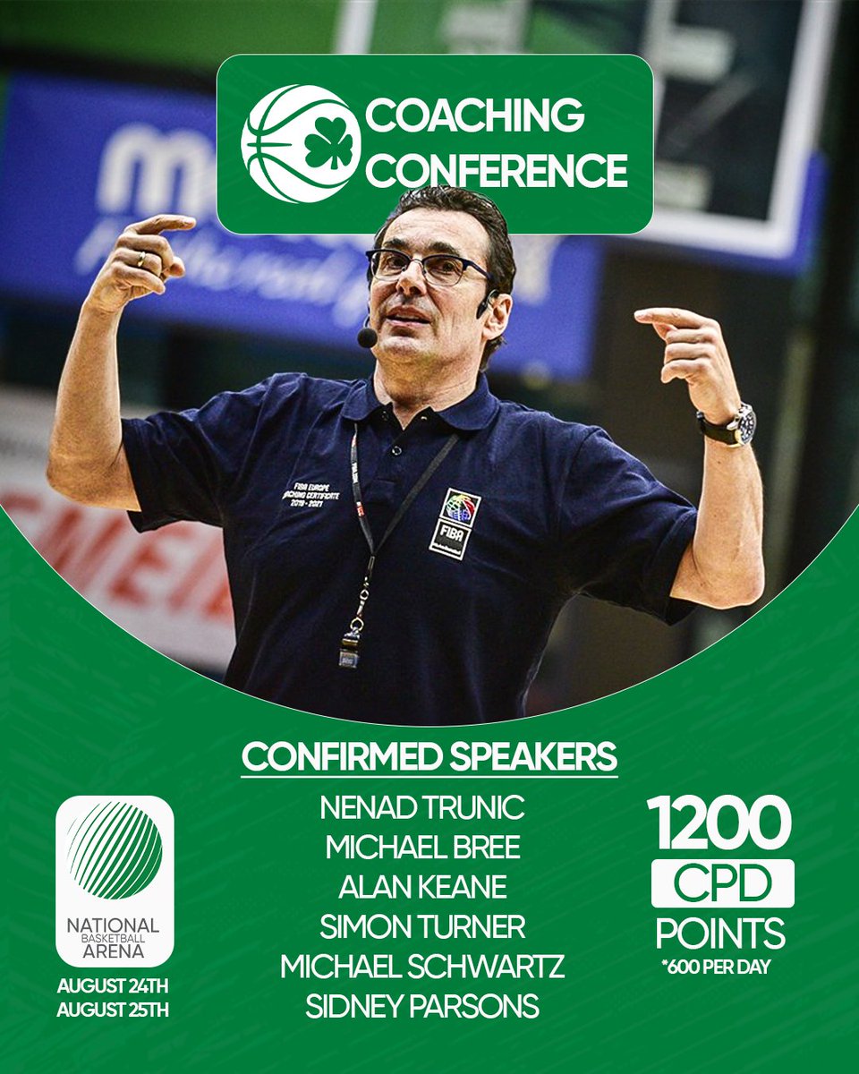 Early bird tickets are now available for the Basketball Ireland Coaching Conference at the National Basketball Arena.

📆➡️ August 24/25th
🎟️➡️ bit.ly/4b16Cpk

Don't forget to join <a href="/HelpsideLMS/">Helpside</a> to stay up to date with all upcoming clinics and courses. 

#IrishBasketball