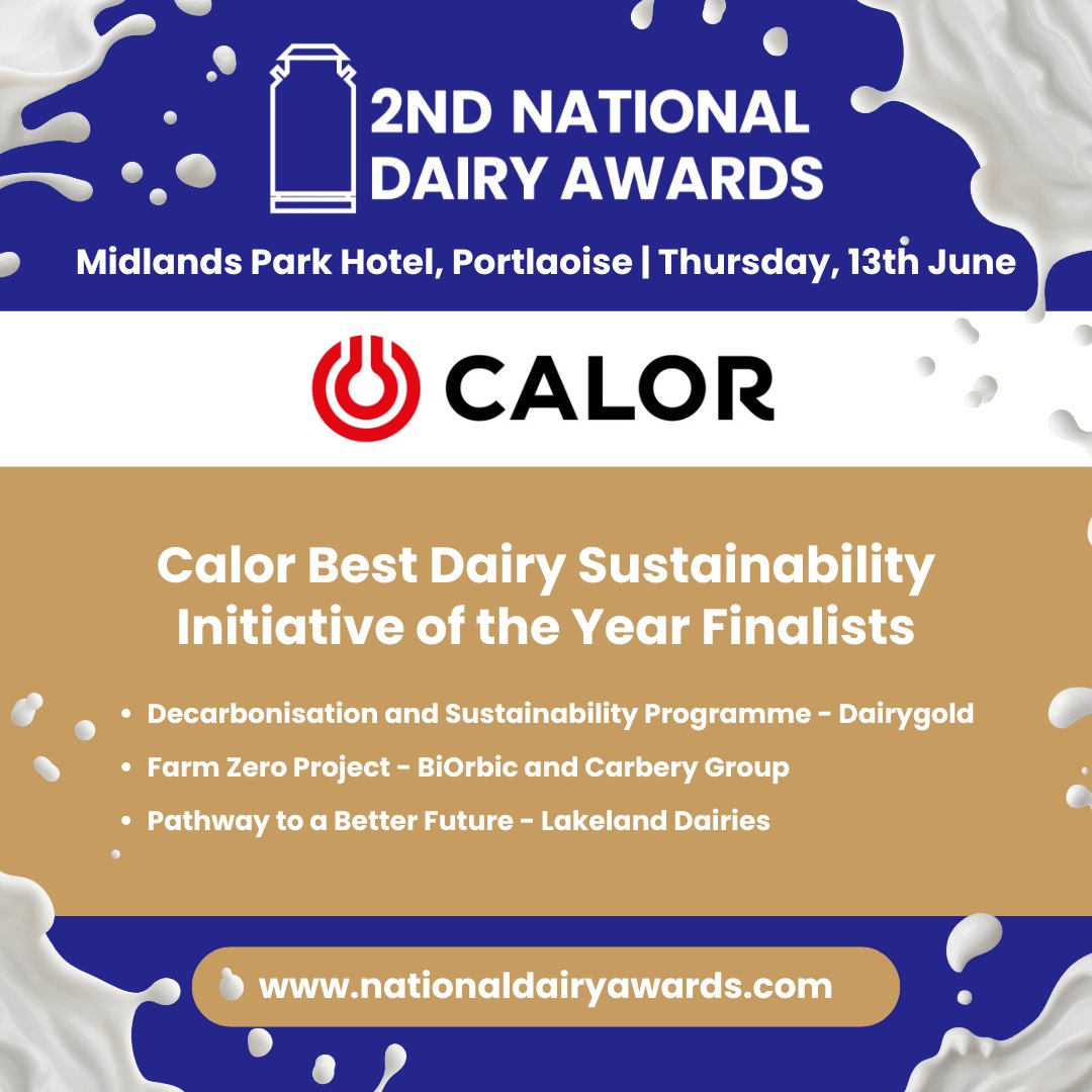 Calor return as sponsor of the ‘Best Dairy Sustainability Initiative of the Year’ at the upcoming National Dairy Awards on Thursday 13th June. Best of luck to all the nominees. #NationalDairyAwards #DairyIndustry #Awards #CalorIreland @natdairyawards