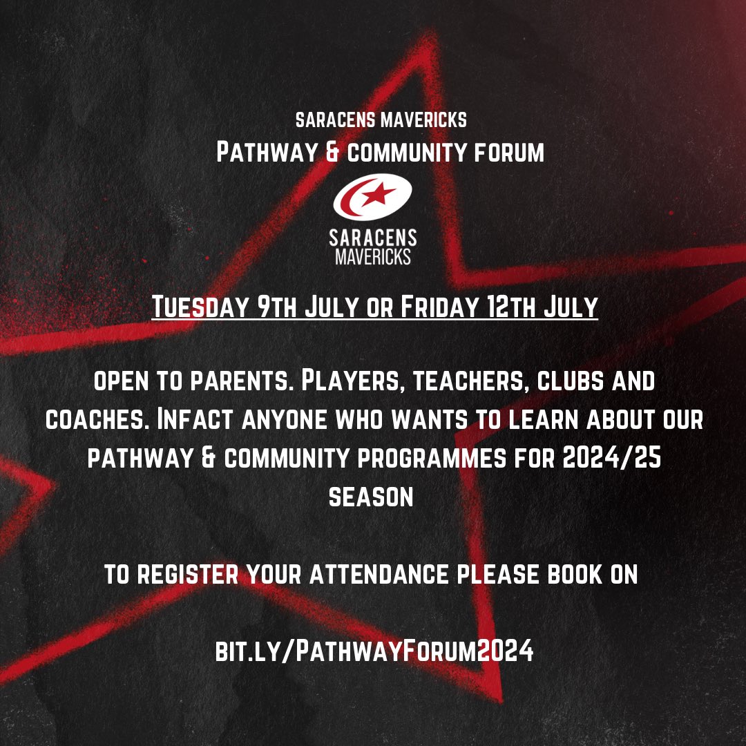 Want to know about our Pathway and Community Programmes for 2024/25 please join us on line in July

Please book on to find out more at 

bit.ly/PathwayForum20…

#BeAMaverick 🖤❤️