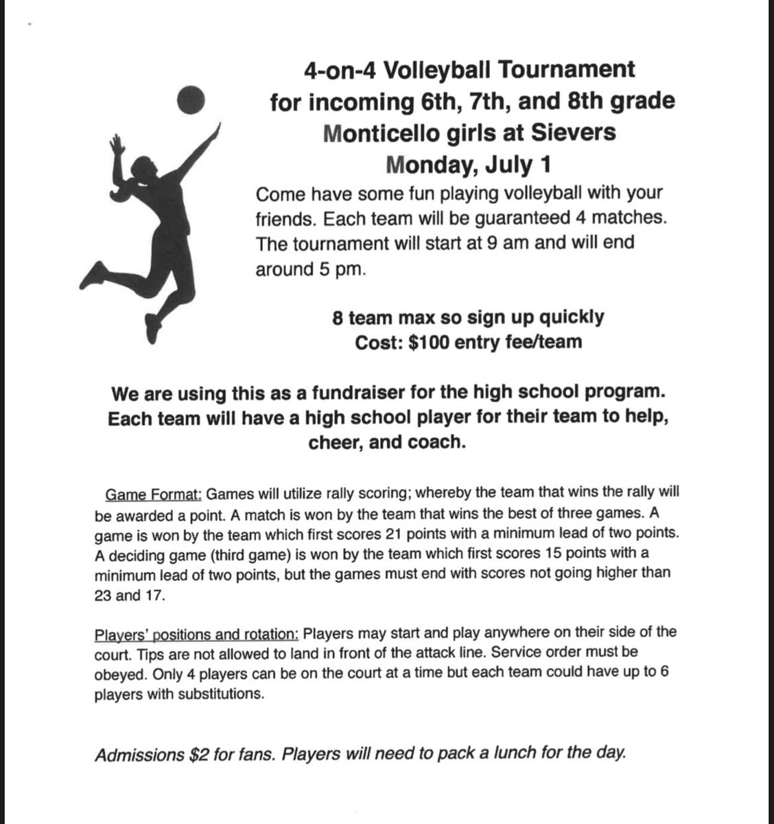 kimmerAllison11's tweet photo. We still have some openings for MMS girls 4-on 4 teams for our tournament July 1! https://t.co/yjokE3Gb7S