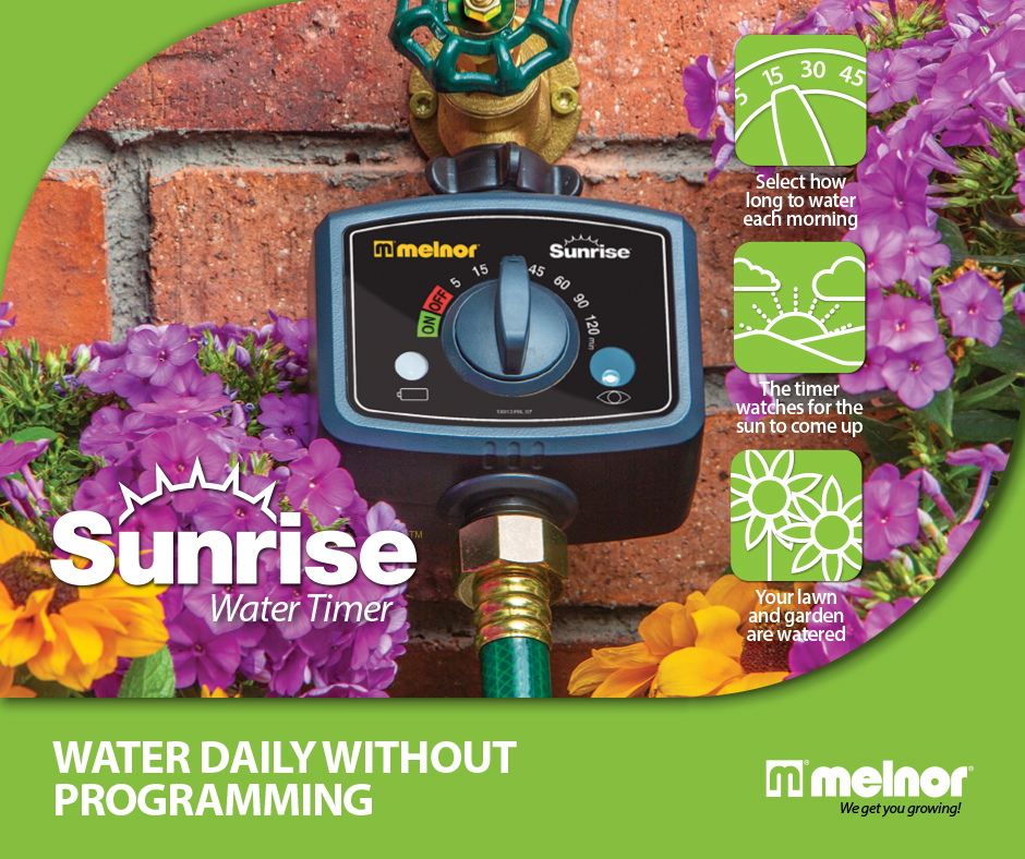 melnor_inc's tweet image. No programming is needed with the Melnor Sunrise Water Timer. Simply select how long you'd like to water each day and the timer will do the rest 🌞

ow.ly/JkBK50S7Gpm

#melnor #watertimer #irrigation #dailywatering #lawncare #gardening #gardens #gardenhacks #watering