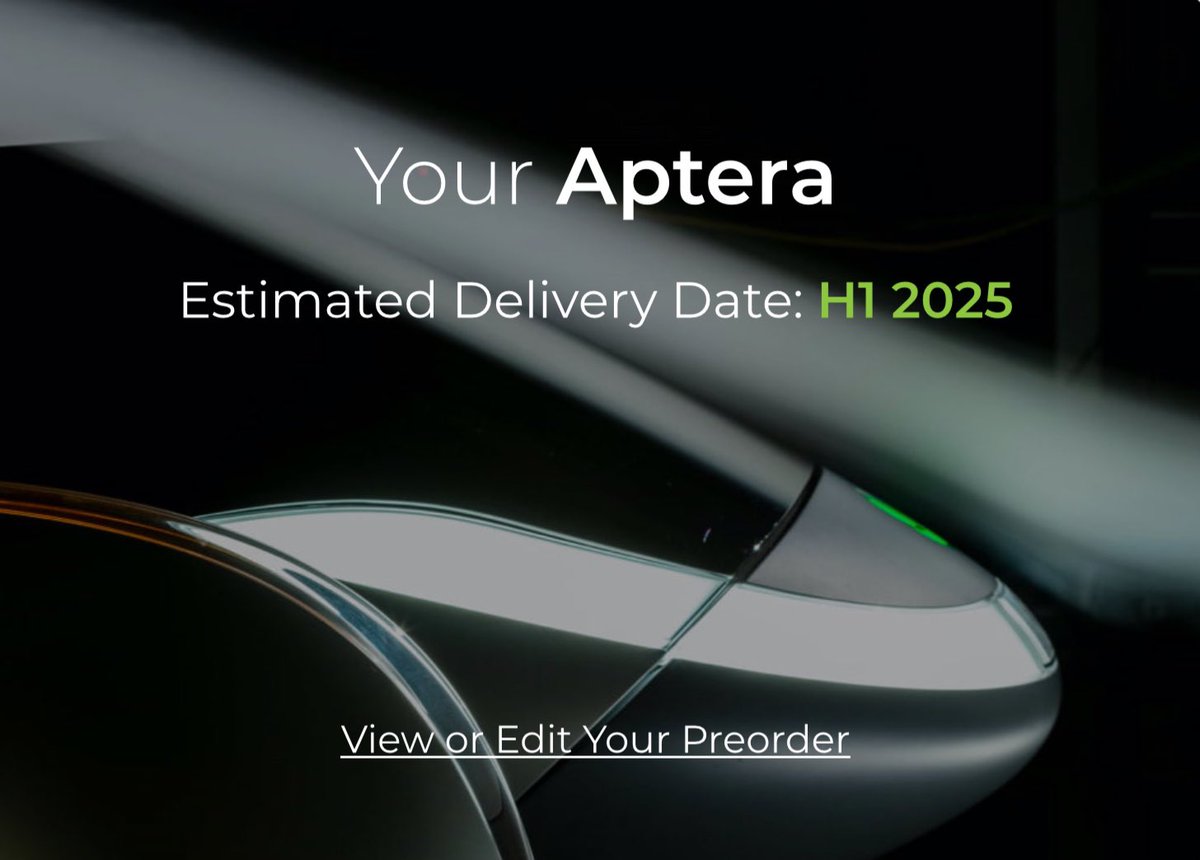 Sharing my “Estimated Delivery Date: H1 2025” for my #Aptera . What is yours? Hope to #meetandgreet you all who responds during one of the club meetings… 2025? all over Europe. #solarmovement #jointheclub  Want an Aptera too? Use our club’s referral code for 30$ reduction+70$*