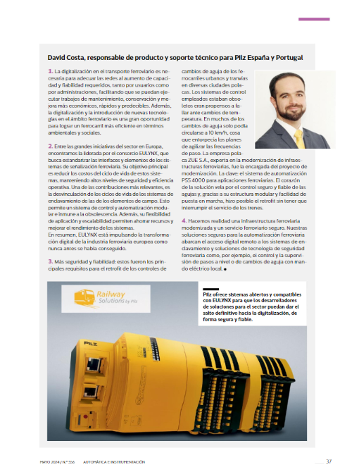 Pilz_ES_PT's tweet photo. 🚄 En su especial sobre la #TransformaciónDigital en el #TransporteFerroviario, @automatica_ ha preguntado a varios expertos en el tema; entre ellos, nuestro responsable de producto y soporte técnico, @DavidCosta_Pilz. #Railway #Digitalización
👉  https://t.co/JIE4AQ1vVk https://t.co/C4FxUU54kx