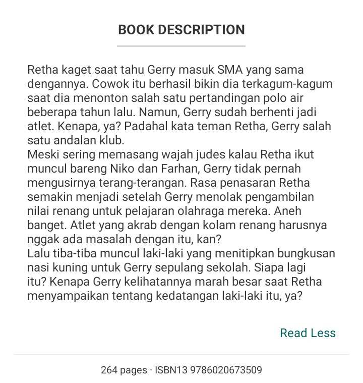 📚 my current read:
— Young Adult: Remedies
by Trissella, 264 pages

read on gramedia digital📱
start: 10/6/24 ⋆ ˚｡⋆୨୧˚

⭐ 4,27/5 on goodreads