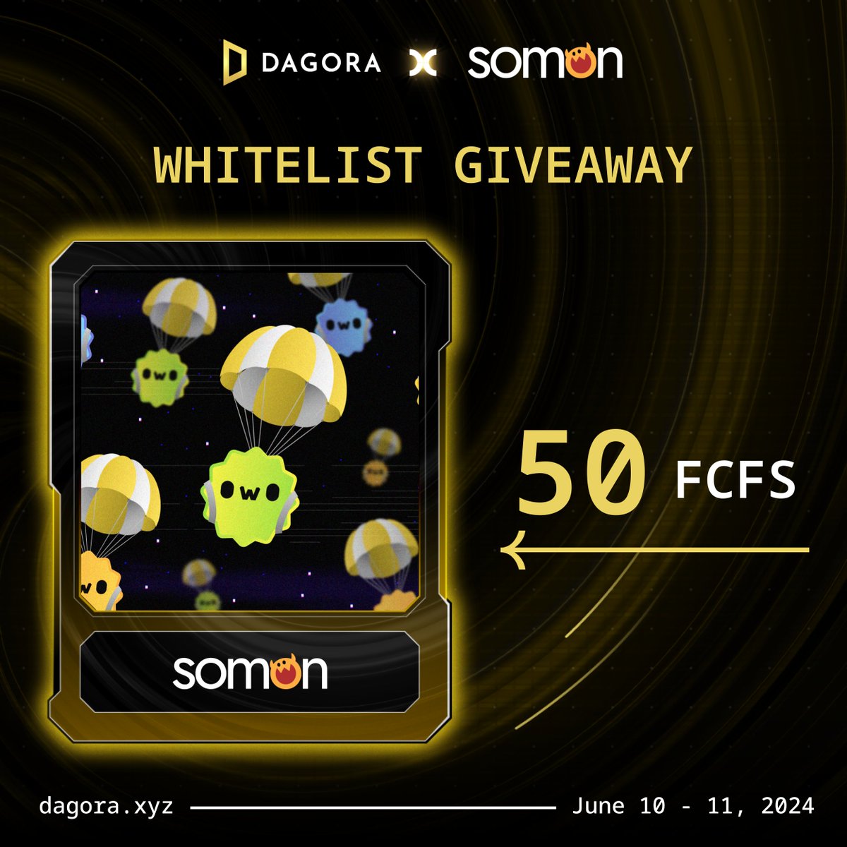 🎉 Last chance for Dagora community, 50 FCFS for <a href="/SoMon_OwO/">SoMon</a> Whitelist Slots 

SoMon is the first dApp powered by <a href="/OpenSocialLabs/">OpenSocial</a>, a protocol offering a scalable SocialFI infrastructure toolkit for builders, is backed by <a href="/EVGHQ/">Everest Ventures Group (EVG)</a> and many more 🤩

1. Follow <a href="/SoMon_OwO/">SoMon</a> &amp; <a href="/Dagoraxyz/">Dagora</a>