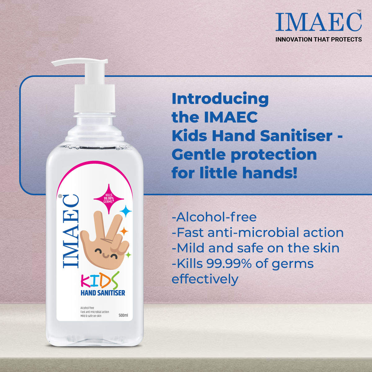 imaecpharma's tweet photo. Keep little hands safe &amp; smelling fresh. Our fast-acting hand sanitizer for kids is alcohol-free &amp; washes germs away, leaving the hands of your little one soft &amp; happy. 
For more, visit https://t.co/2NIBT7iAEP

#IMAEC #IMAECKidsSanitiser #IMAECPharma #InnovationThatProtects https://t.co/uWbdCRdVEo