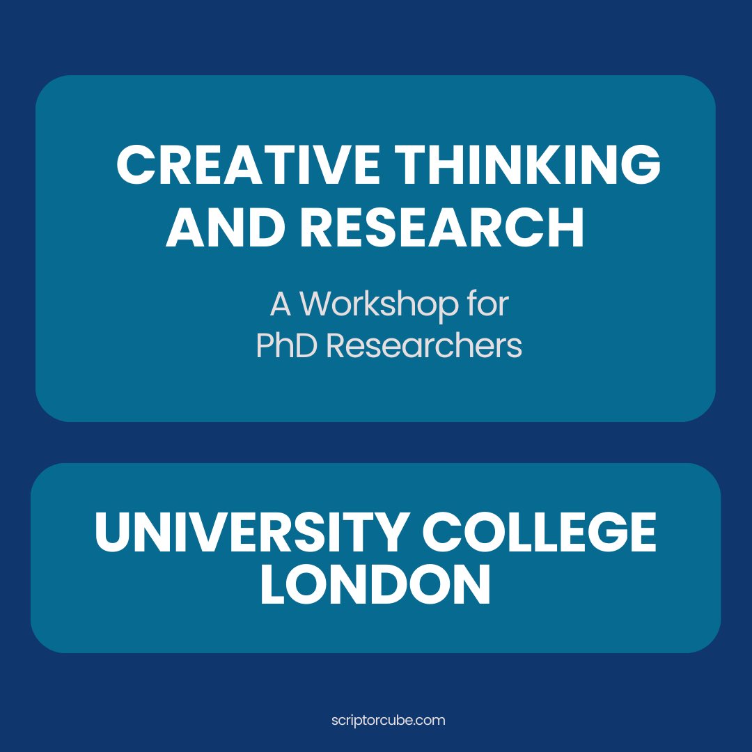 Scriptorcube's tweet image. Really enjoyed running my ‘Creative Thinking in Research’ workshop for #PhDs from @ucl @UCL_ODResearch @UCLResearch
this morning. Such a talented group! 🙂👍 #phd #doctoral #PhD #creative