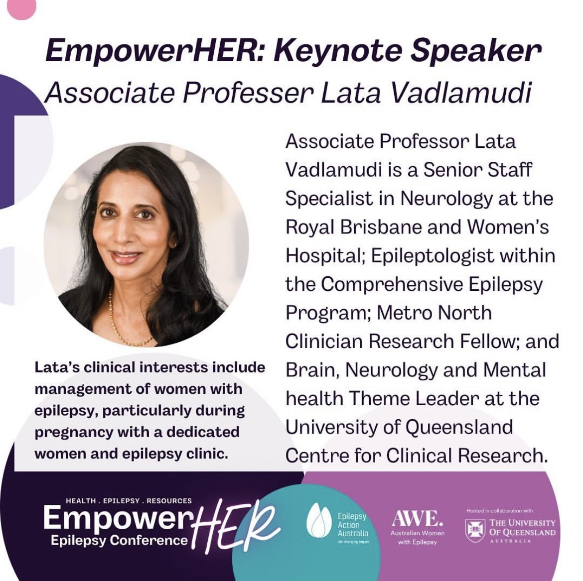 💜 Join us for EmpowerHER on Saturday July 6th, 2024! This event is perfect for anyone looking to connect with others and learn about living with epilepsy. Register via events.humanitix.com/empowerher-epi… 

<a href="/AuWomenEpilepsy/">Australian Women with Epilepsy</a> <a href="/Action4Epilepsy/">Epilepsy Action Australia</a> <a href="/UQ_News/">UQ News</a>