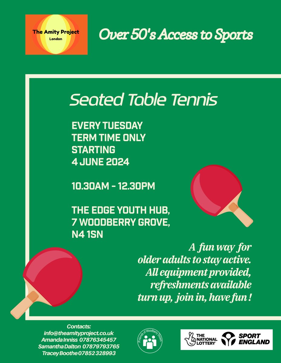 TheAmityProject's tweet image. A BIG thank you goes to @Sport_England for supporting our #Over50's Access to Sport project, offering weekly #tabletennis skills for older people.  We create enjoyable activities for #Olderpeople.  All welcome, join in, take part, have fun!
