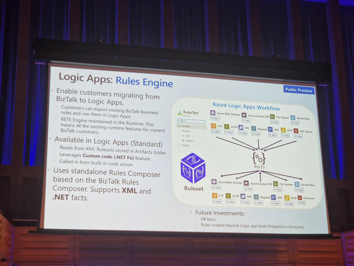 probertdaniel's tweet image. #Integrate2024 @wearsy and BizTalk Rules Engine support is now in preview, doesn&apos;t support DB facts yet #logicapps #Affinus @AffinusLtd