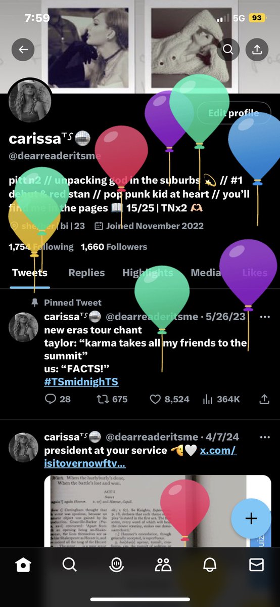 dearreaderitsme's tweet photo. happy balloon day to me 🥳 @taylorswift13 it’d be super cool if something happened on the 13th just saying 🤭 https://t.co/DQaitaROYz