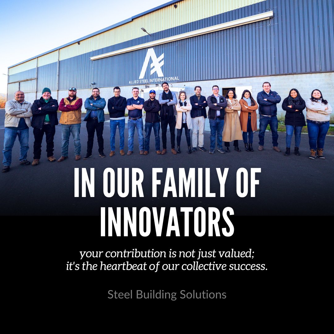 Join our family of innovators at Allied! Your contribution isn't just valued; it's the driving force behind our collective success, propelling us forward to achieve remarkable feats together. 

#InnovativeFamily #SuccessDriven #metalbuildingsystems #steel #prefabricatedbuildings