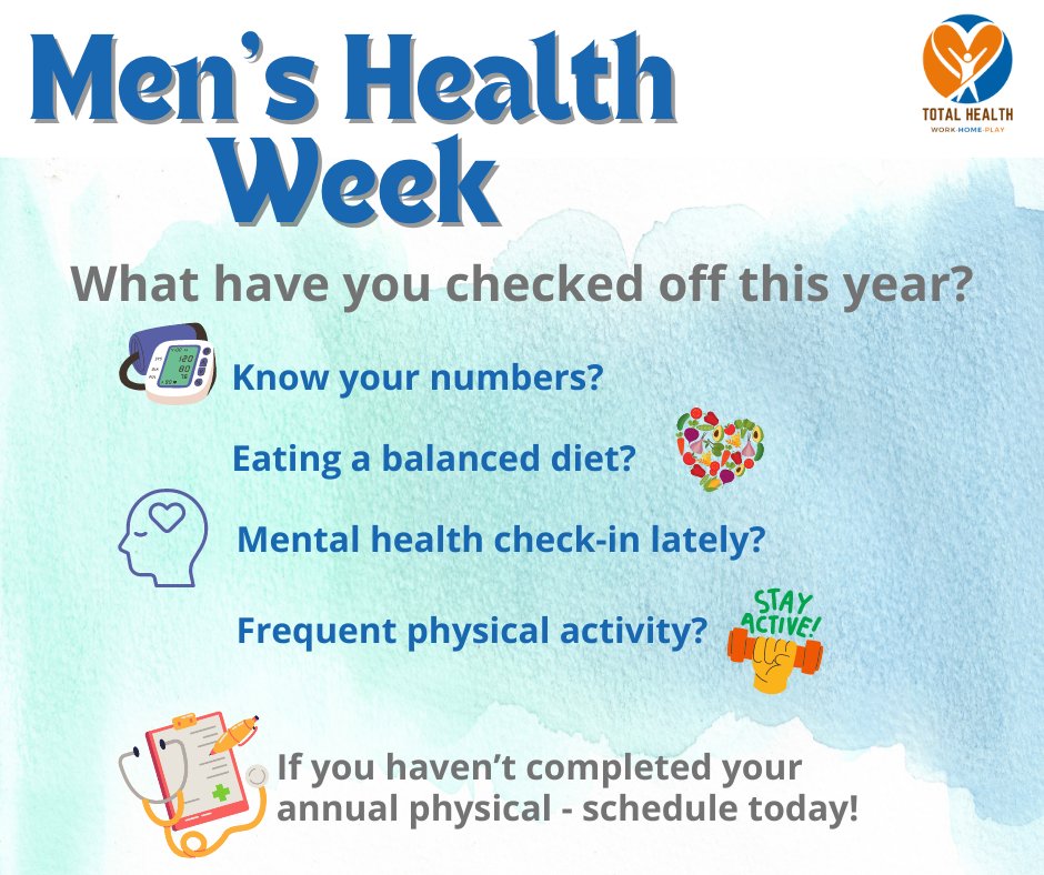 With Men's Health Month, comes Men's Health week! Designed to heighten the awareness of preventable health problems and encourage early detection and treatment of disease among men and boys. 
Learn more: menshealthnetwork.org
#MensHealthMonth
#TotalHealthUPS
#WorkHomePlayUPS
