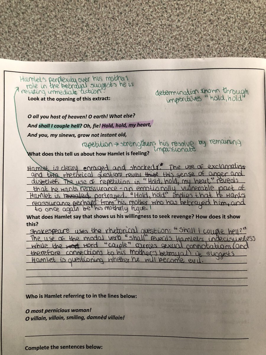 MrsRichEnglish's tweet photo. Starting a Monday morning with a focus on using expressive, focused language around analysis of Hamlet’s reaction to the ghost of his father. Using @PenkethSchool @ReadingPenketh Reading Curriculum to stretch and challenge 9Rd1 here. They soared. https://t.co/A6GKCop9t7