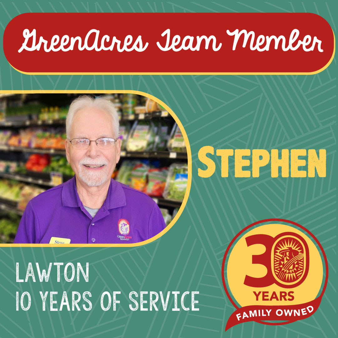 Our next team member highlight is Stephen from GreenAcres Market Lawton! Here are a few things to know about Stephen:

• Been with GreenAcres Market for 10 years
• Favorite Remedy: Sleep