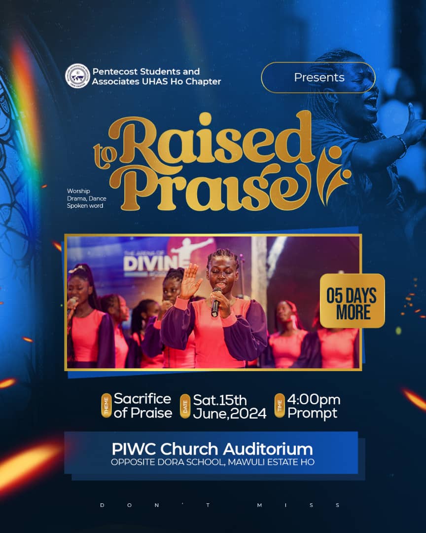 pensa_uhas's tweet photo. Truly we are almost there 💃💃💃💃💃
Only 5 days left to the most anticipated praise event of the year🔥🔥
 *RAISED TO PRAISE* 
Are your dancing shoes ready?
What about the handkerchiefs?
Get ready to experience an uplifting celebration like never before! 🙌 #CountdownToPraise https://t.co/acjlauYocT