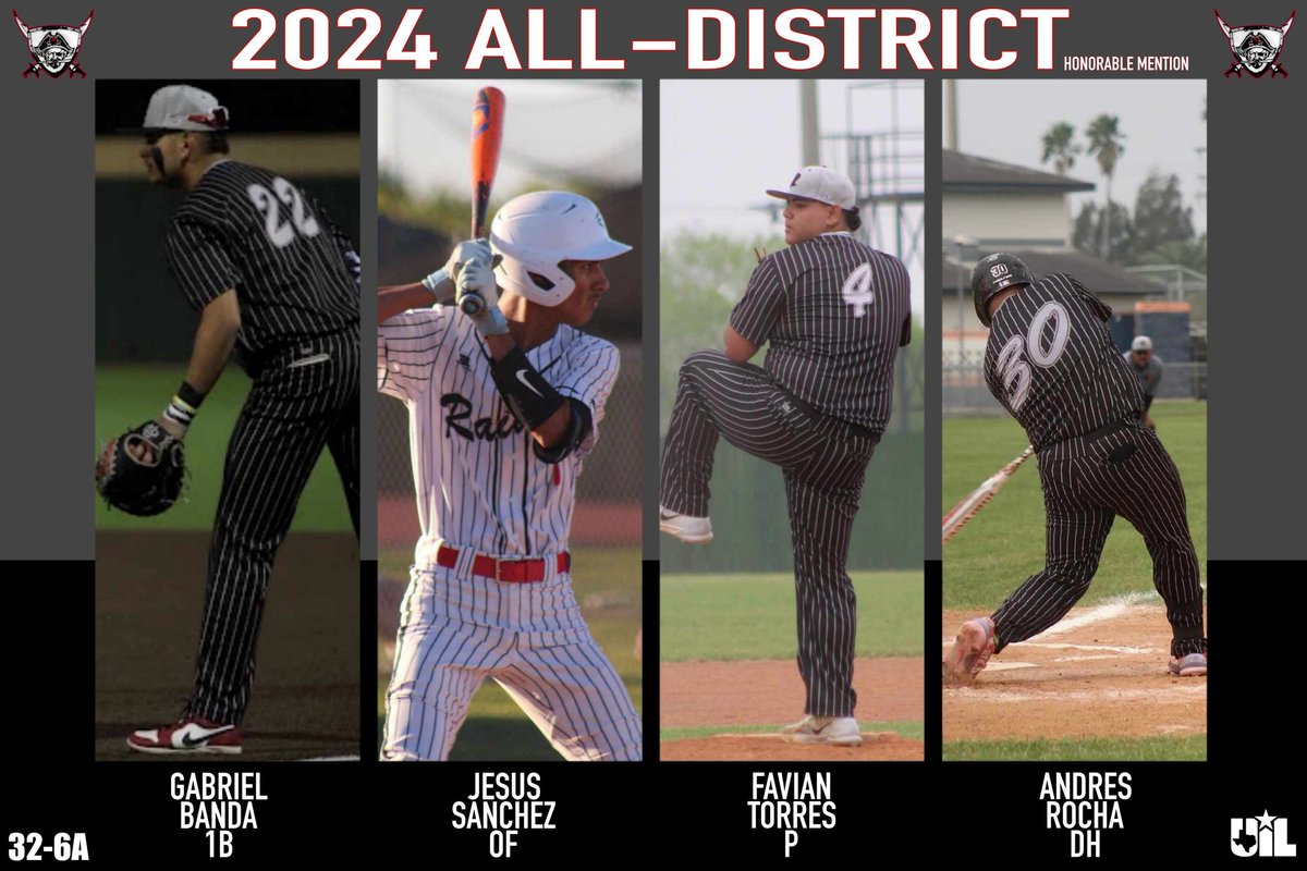Huge congrats to our 2024 players:
Defensive player of the year - Vicente Gonzalez 
1st Team Pitcher - Marcos Guerrero 
Honorable Mention - Jesus Sanchez OF , Gabriel Banda 1B, Favian Torres P, &amp; Andres Rocha DH
#Raiderbaseball #2024 #RaiderNation