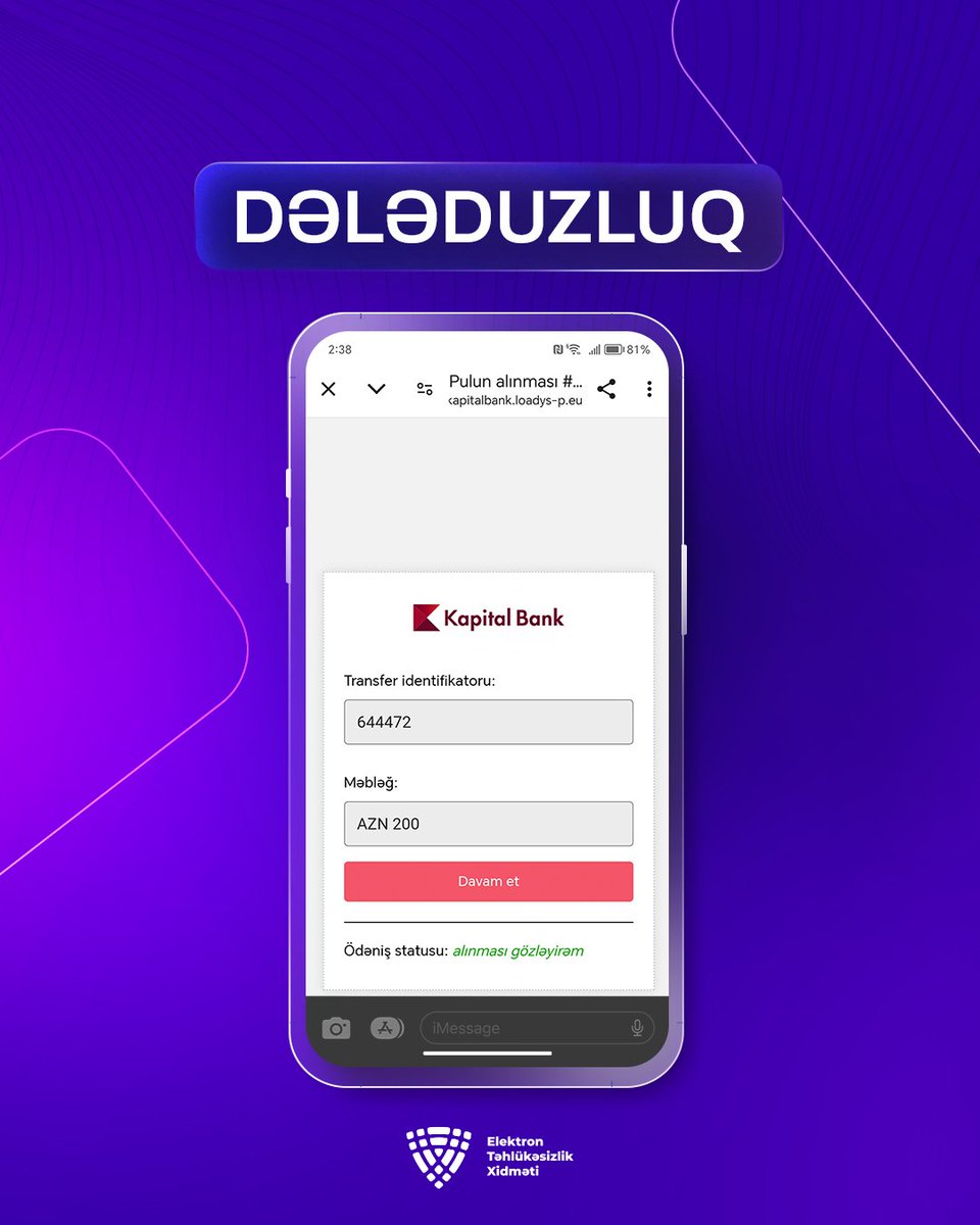 “Telegram” platformasında “Kapital Bank”ın adından saxta dələduzluq səhifəsi yaradılıb. 

Ətraflı:instagram.com/p/C8CM1j5N164/…

#ETX #certaz #cybersecurity #kibertəhlükəsizlik #dələduzluq