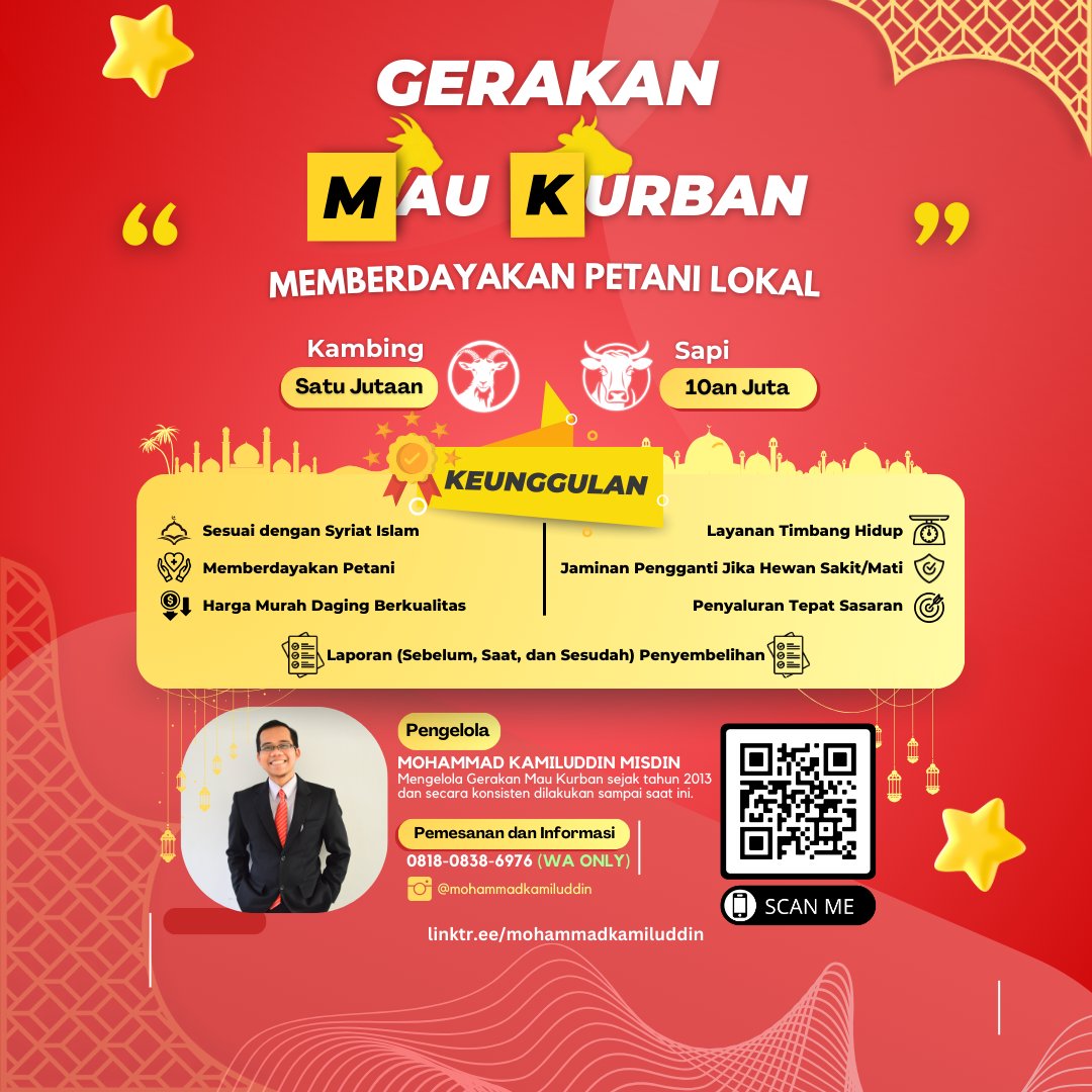 mohkamiluddin's tweet photo. 🎯 Gerakan Mau Kurban (MK) 🎯
Bertujuan untuk melatih, menyebarkan, dan mengajak setiap orang agar Mau Kurban. Kami juga memberikan alternatif pilihan hewan Kurban yang sangat murah dengan “Memberdayakan Petani Lokal” di Pamekasan Jawa Timur. https://t.co/9jHNWJWPeG