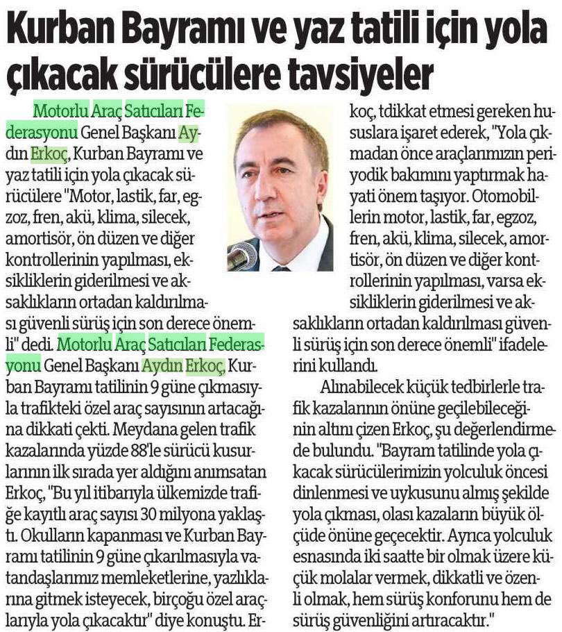 Masfed2010's tweet photo. Genel Başkanımız Aydın Erkoç, bayram tatilinde yola çıkacak sürücülere uyarılarda bulundu. Başkanımızın açıklamaları basında geniş yer aldı.
#MASFED #AydınErkoç #BOD #Otonomi https://t.co/8Vv2AQkd4s