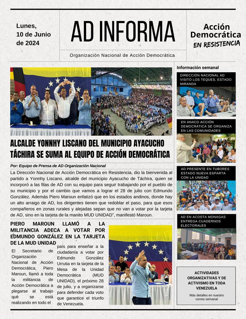 Portada informativa semanal, lunes 10 de Junio. AD INFORMA